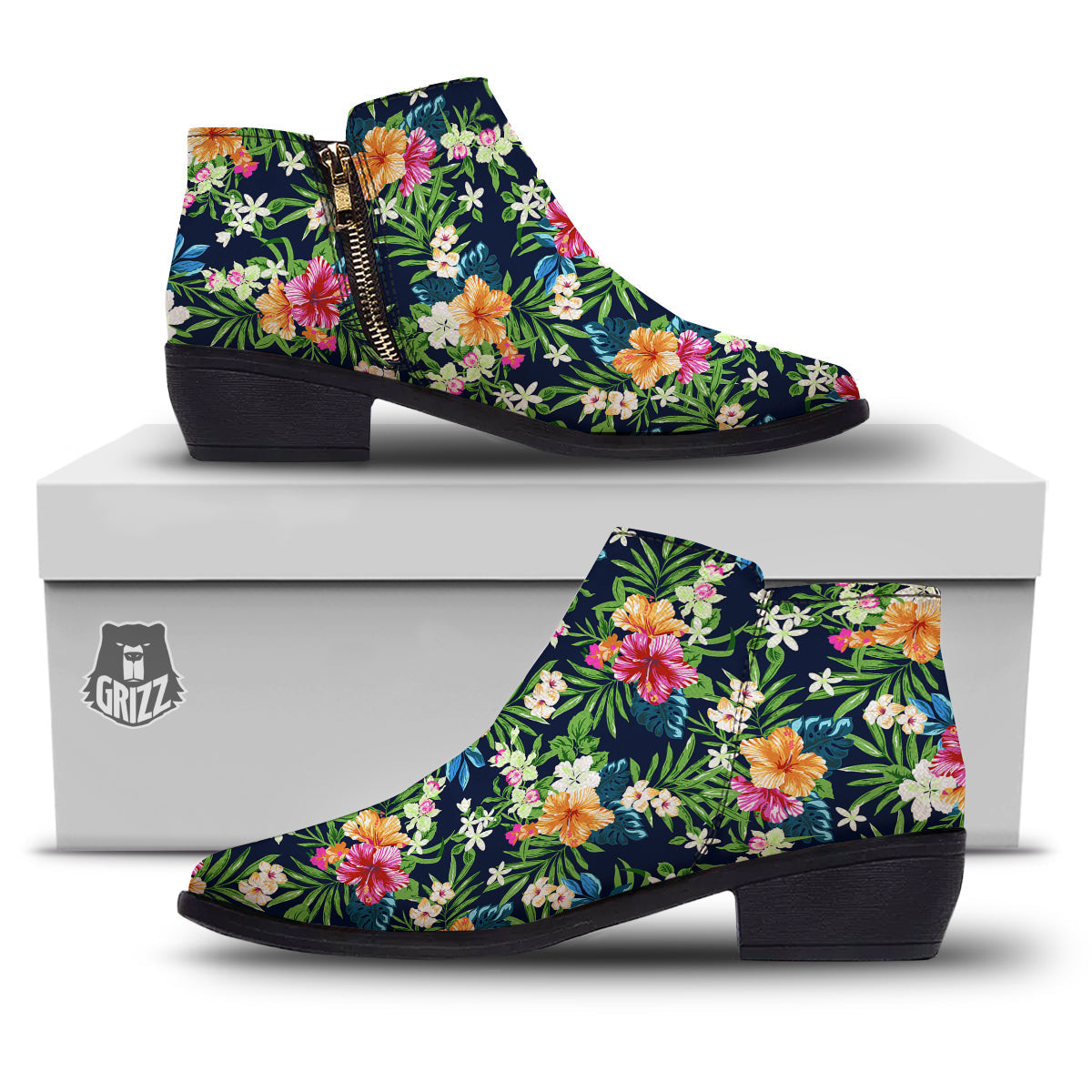Flowers Tropical Print Pattern Ankle Boots-grizzshop