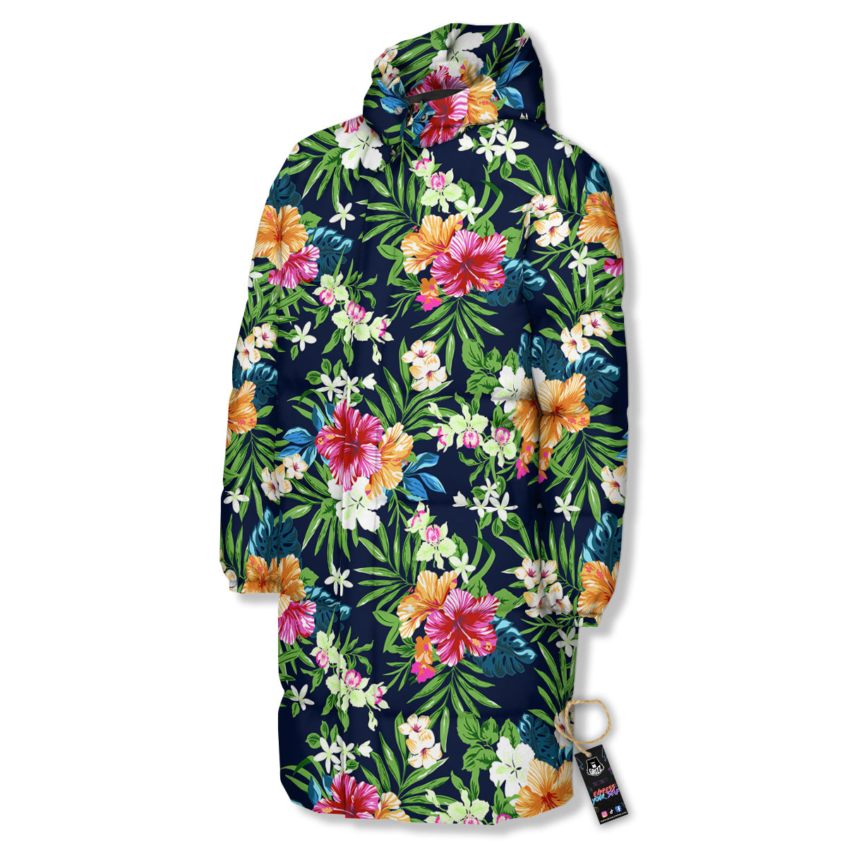 Flowers Tropical Print Pattern Long Down Jacket-grizzshop