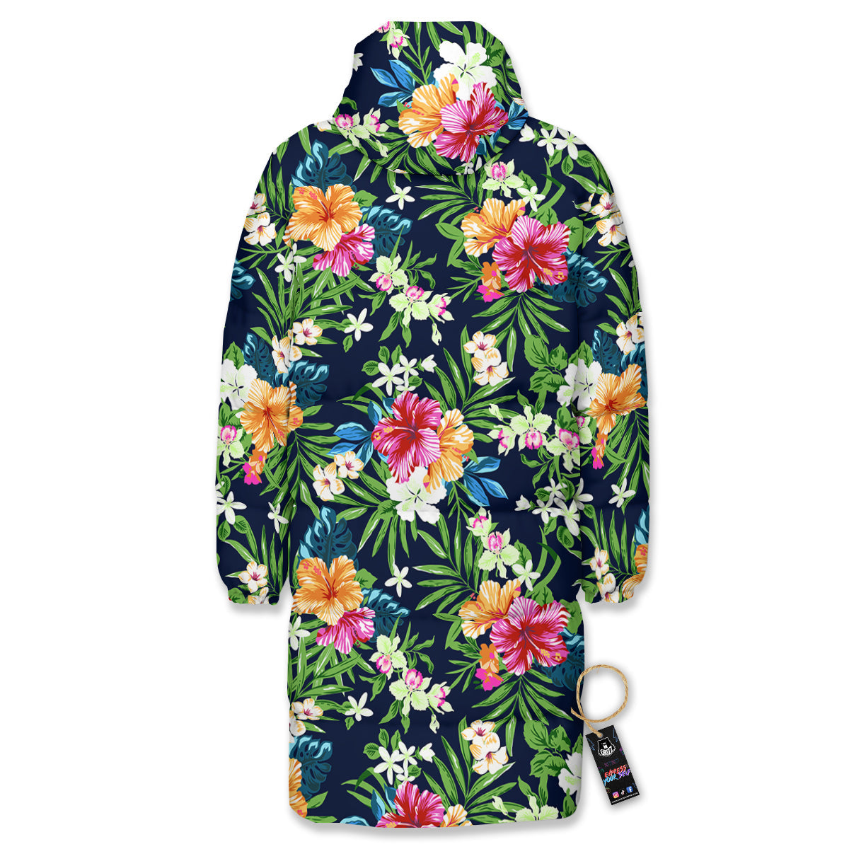Flowers Tropical Print Pattern Long Down Jacket-grizzshop
