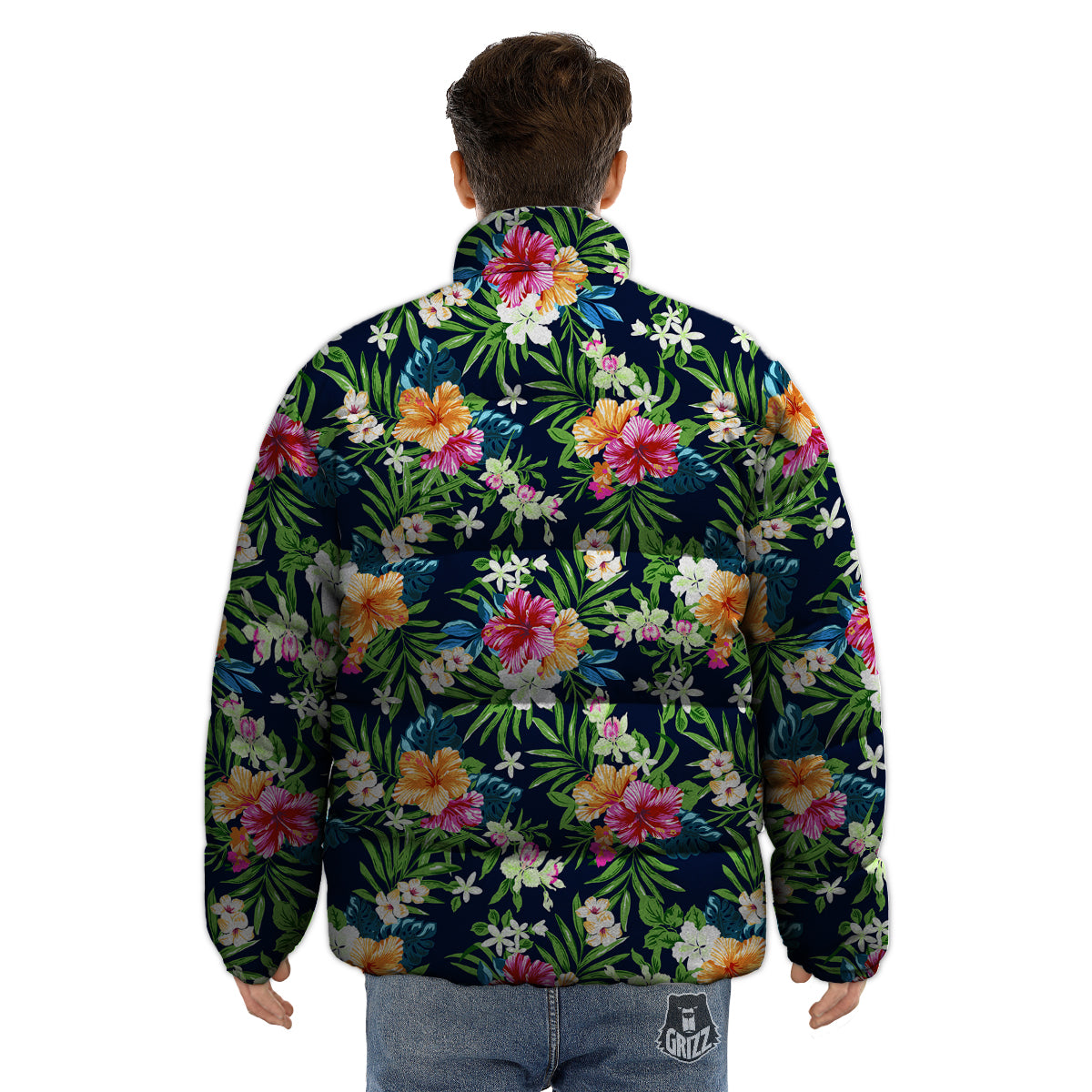 Flowers Tropical Print Pattern Puffer Jacket-grizzshop