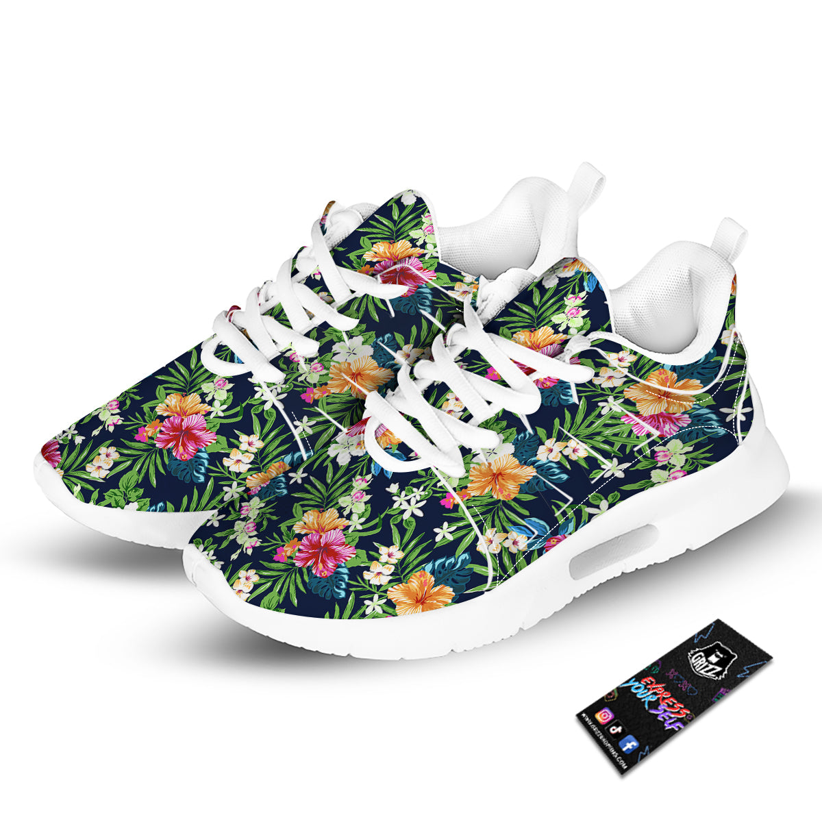 Flowers Tropical Print Pattern Tennis Shoes-grizzshop