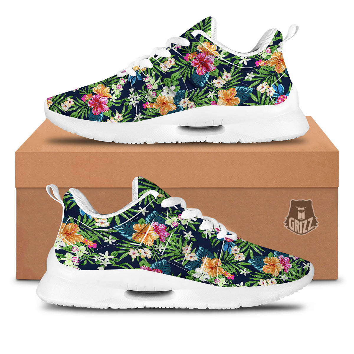 Flowers Tropical Print Pattern Tennis Shoes-grizzshop