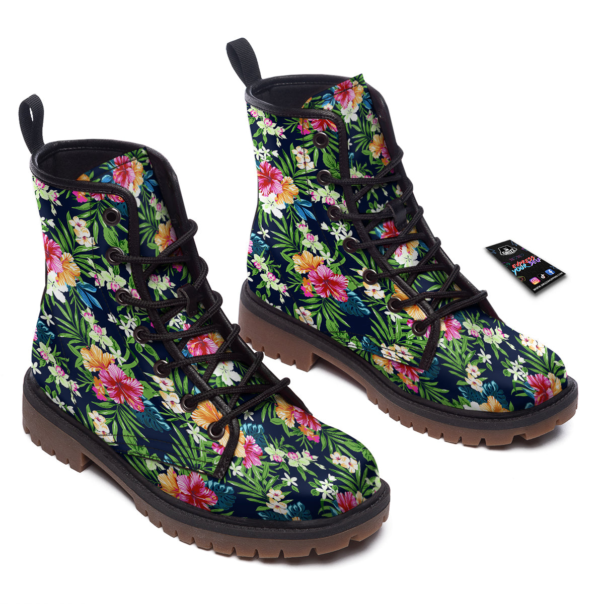Flowers Tropical Print Pattern Work Boots-grizzshop