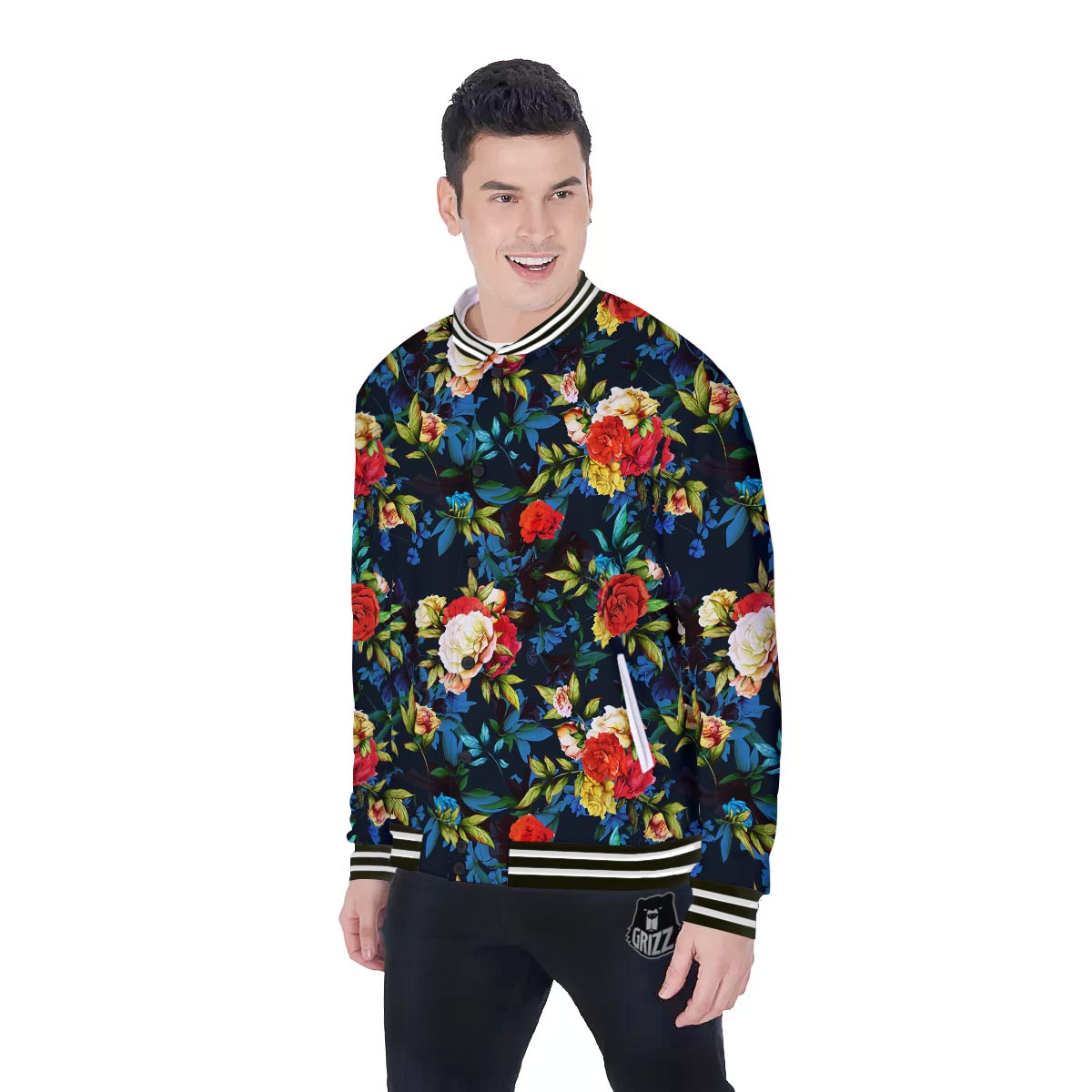 Flowers Yellow And Red Print Pattern Baseball Jacket-grizzshop