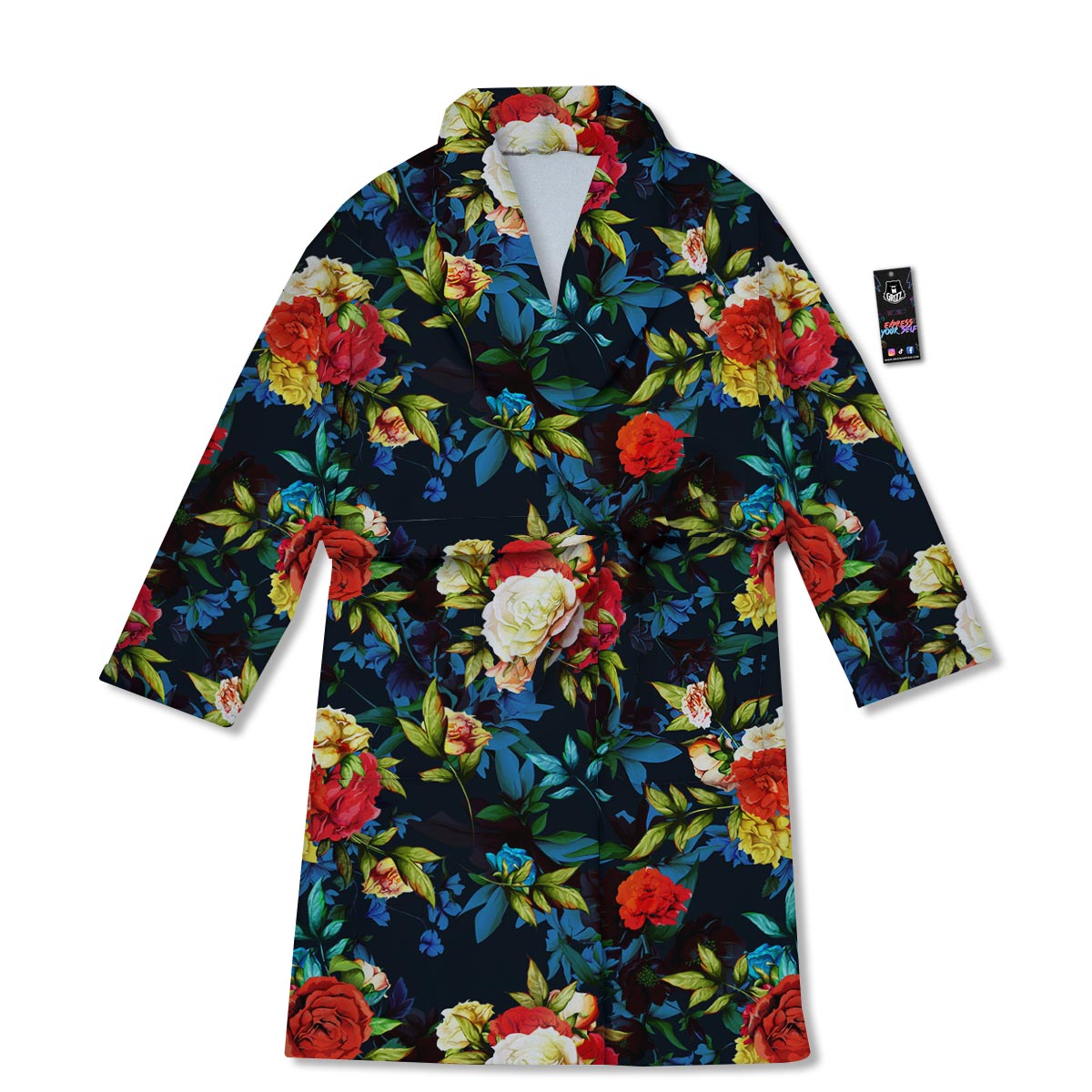 Flowers Yellow And Red Print Pattern Bathrobe-grizzshop
