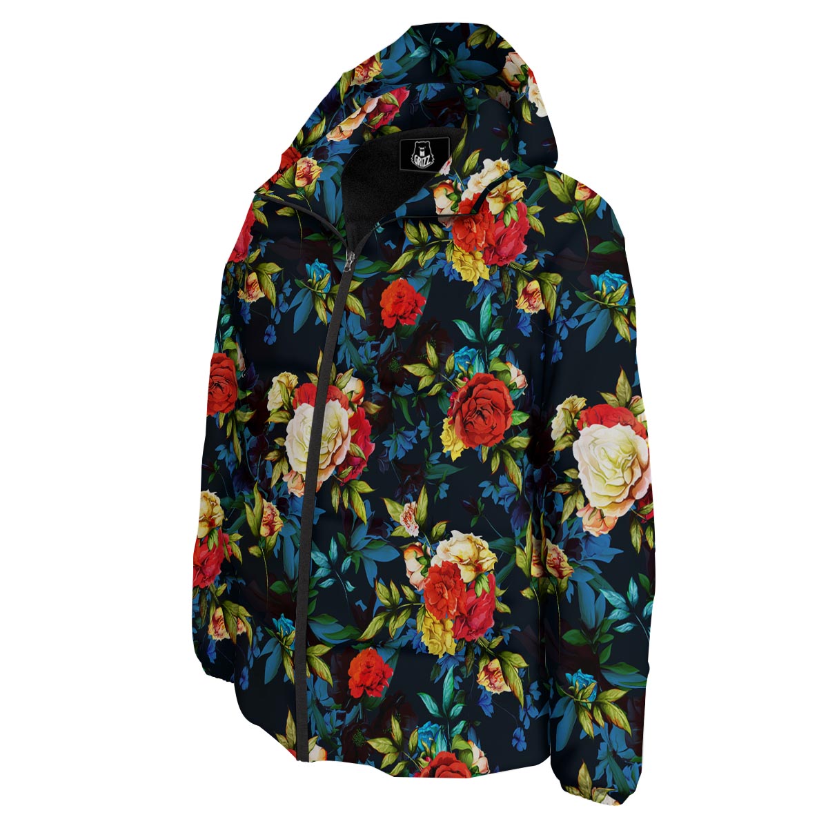Flowers Yellow And Red Print Pattern Down Jacket-grizzshop