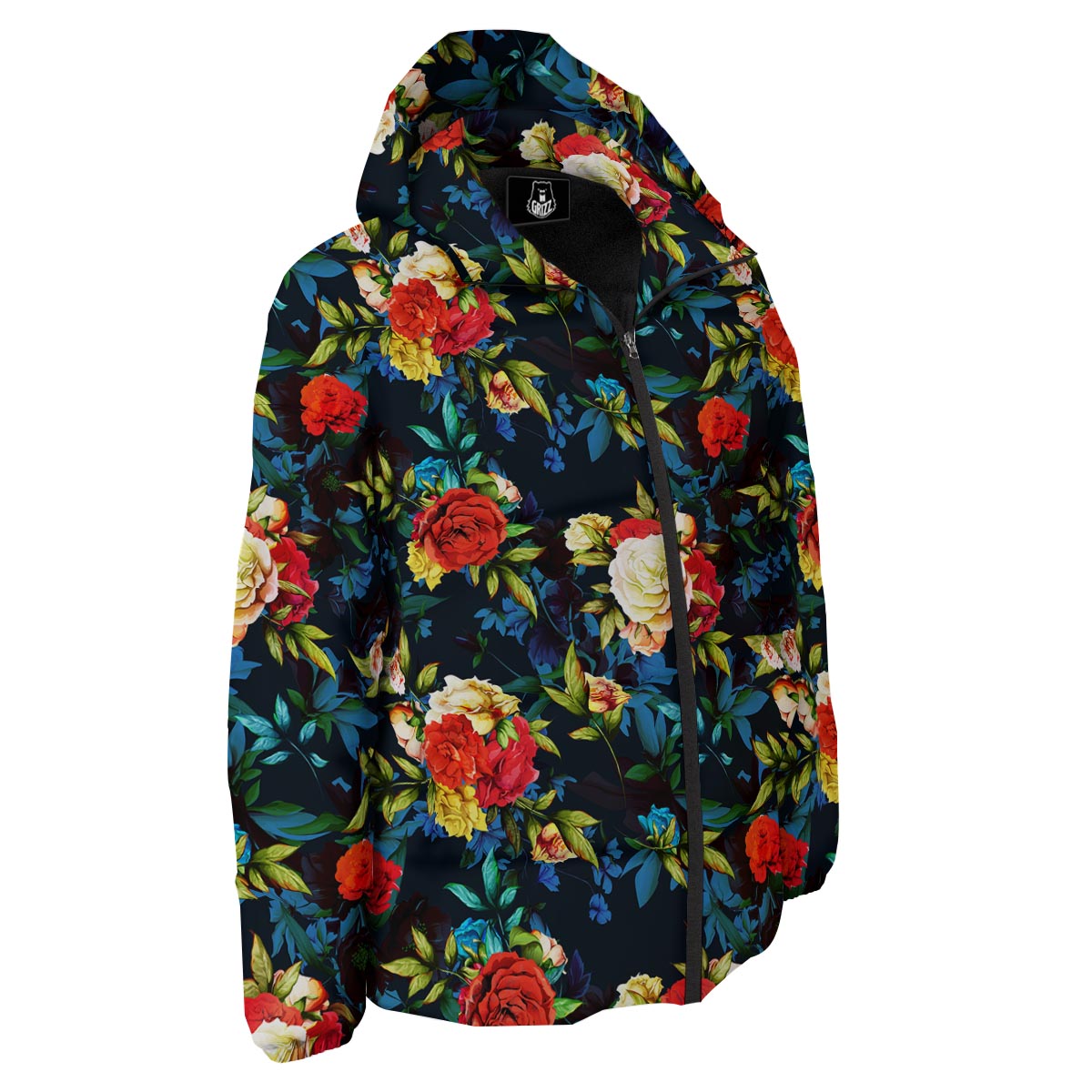 Flowers Yellow And Red Print Pattern Down Jacket-grizzshop