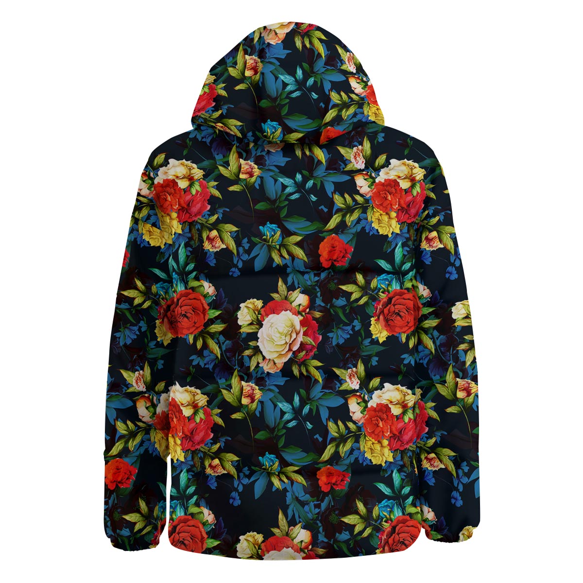 Flowers Yellow And Red Print Pattern Down Jacket-grizzshop