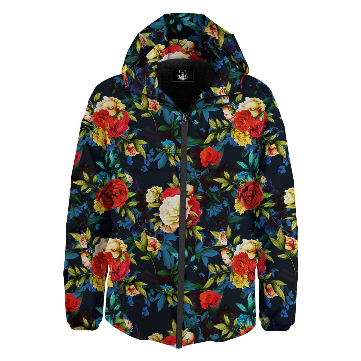 Flowers Yellow And Red Print Pattern Down Jacket-grizzshop