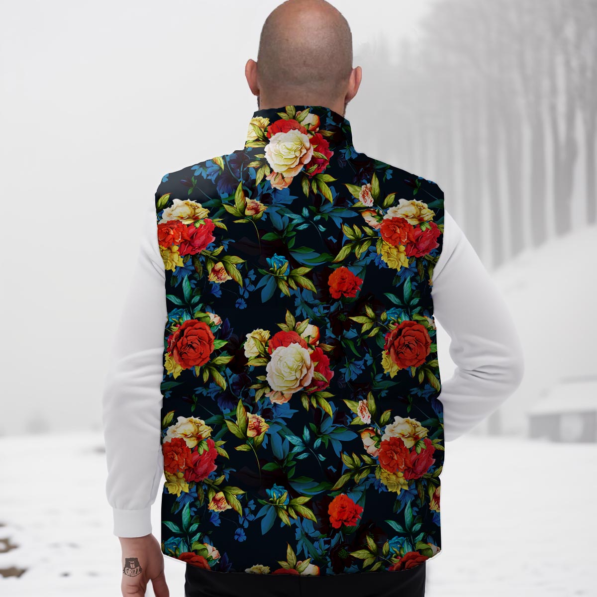 Flowers Yellow And Red Print Pattern Down Vest-grizzshop