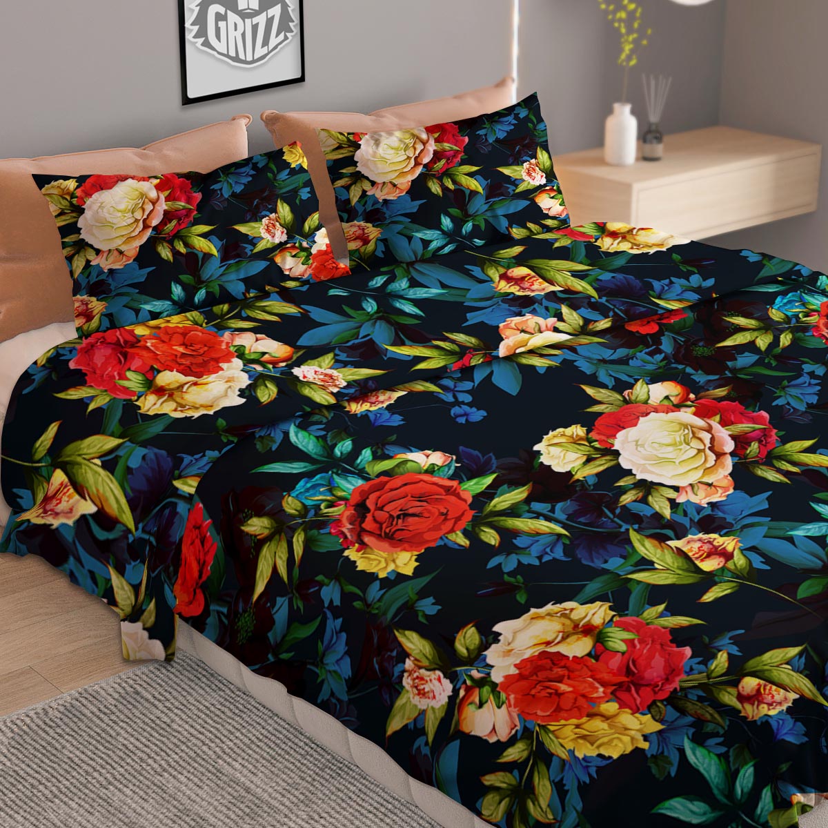 Flowers Yellow And Red Print Pattern Duvet Cover Bedding Set-grizzshop