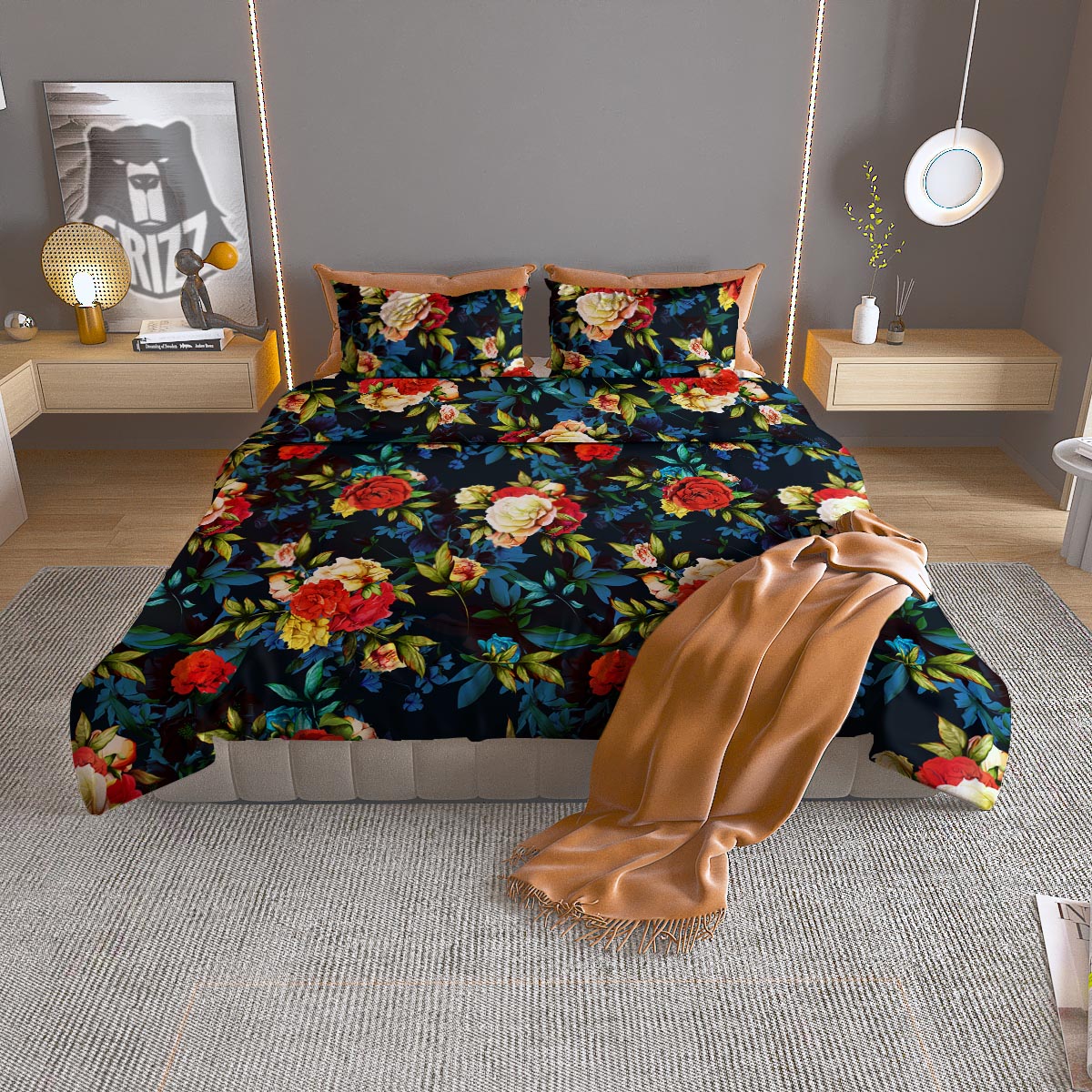 Flowers Yellow And Red Print Pattern Duvet Cover Bedding Set-grizzshop