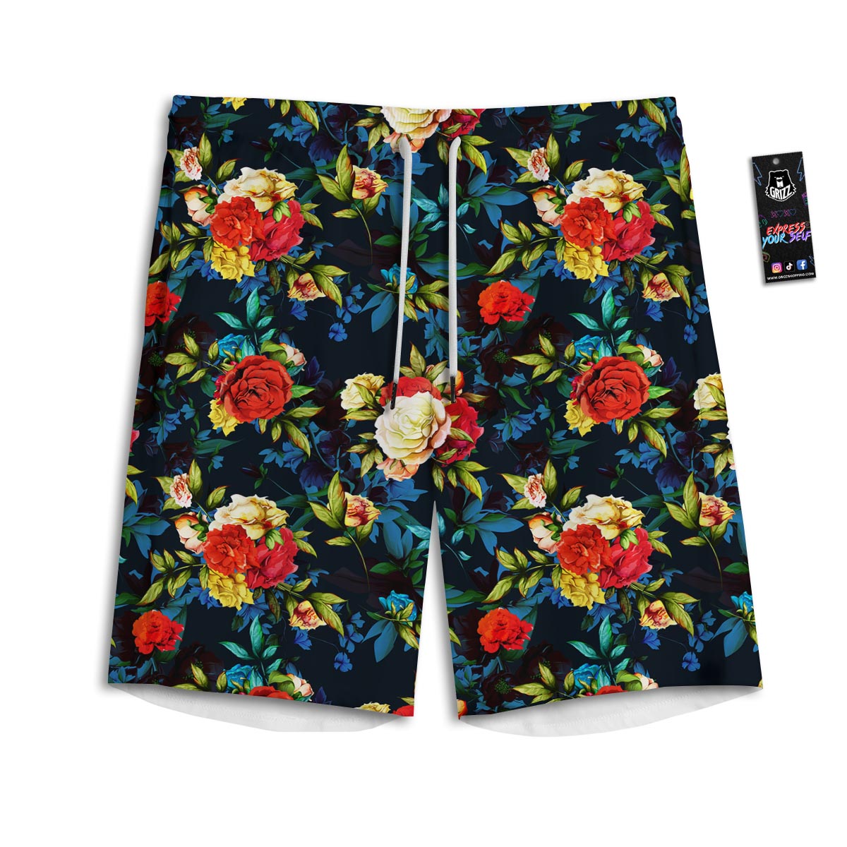 Flowers Yellow And Red Print Pattern Men's Athletic Shorts-grizzshop