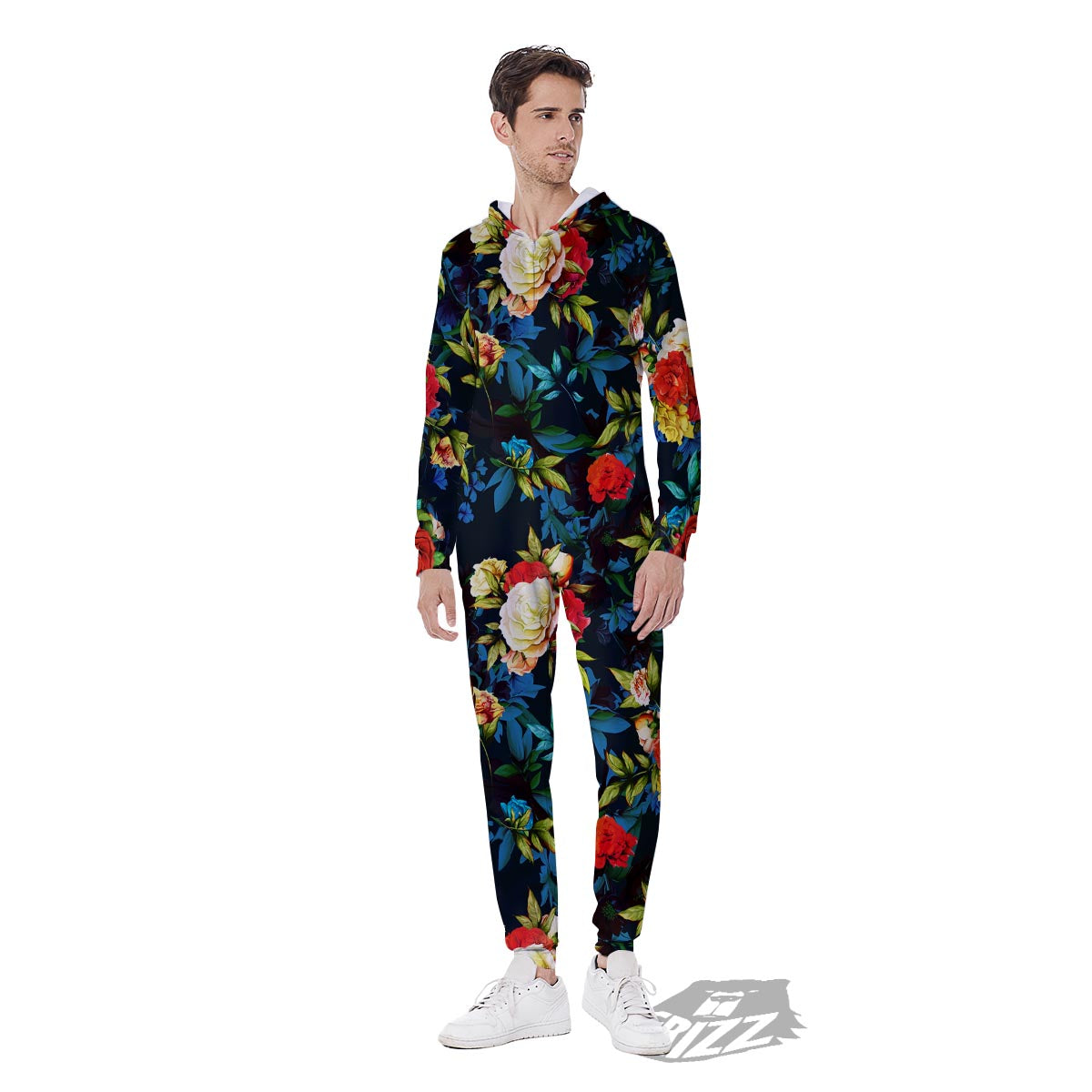 Flowers Yellow And Red Print Pattern Men's Jumpsuit-grizzshop