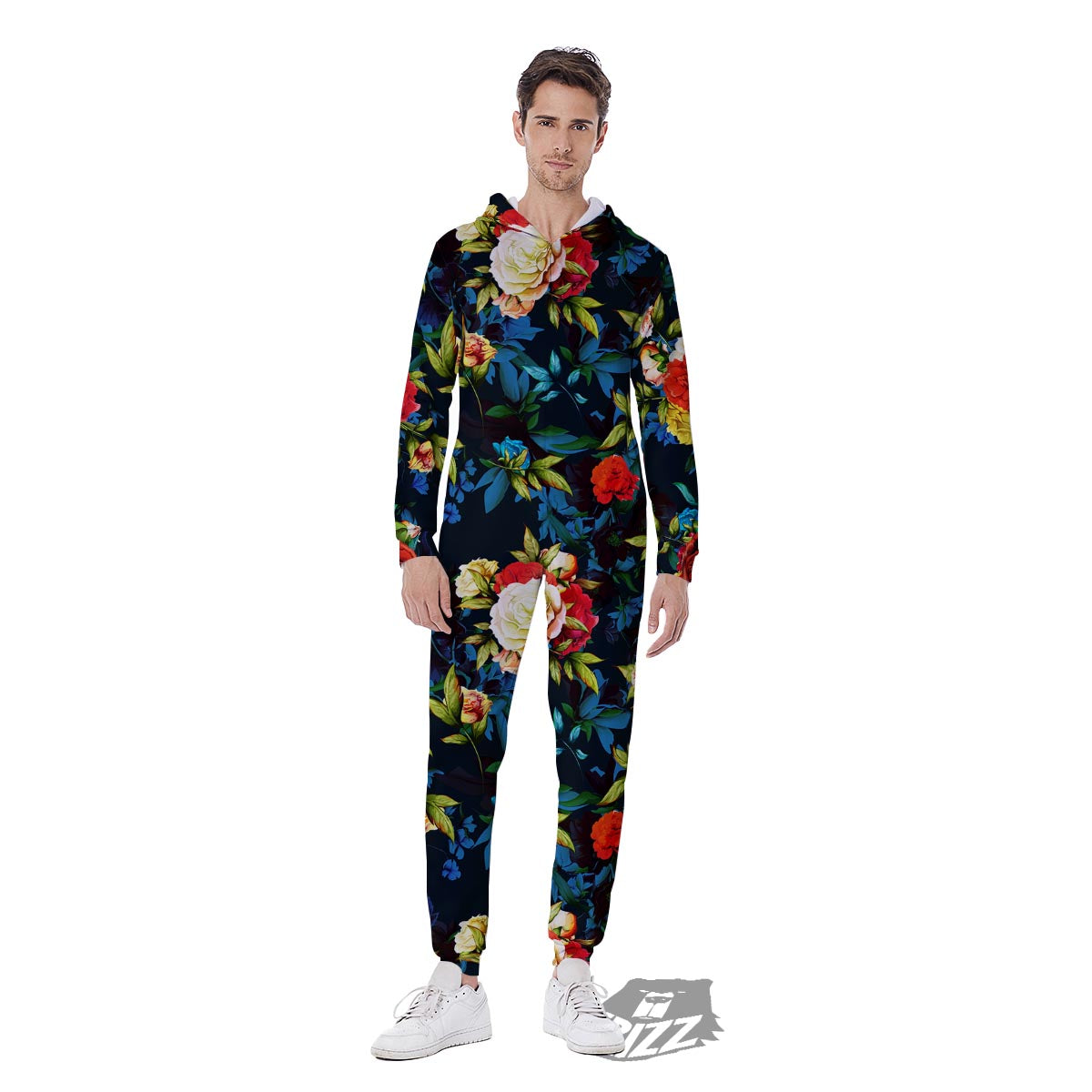 Flowers Yellow And Red Print Pattern Men's Jumpsuit-grizzshop