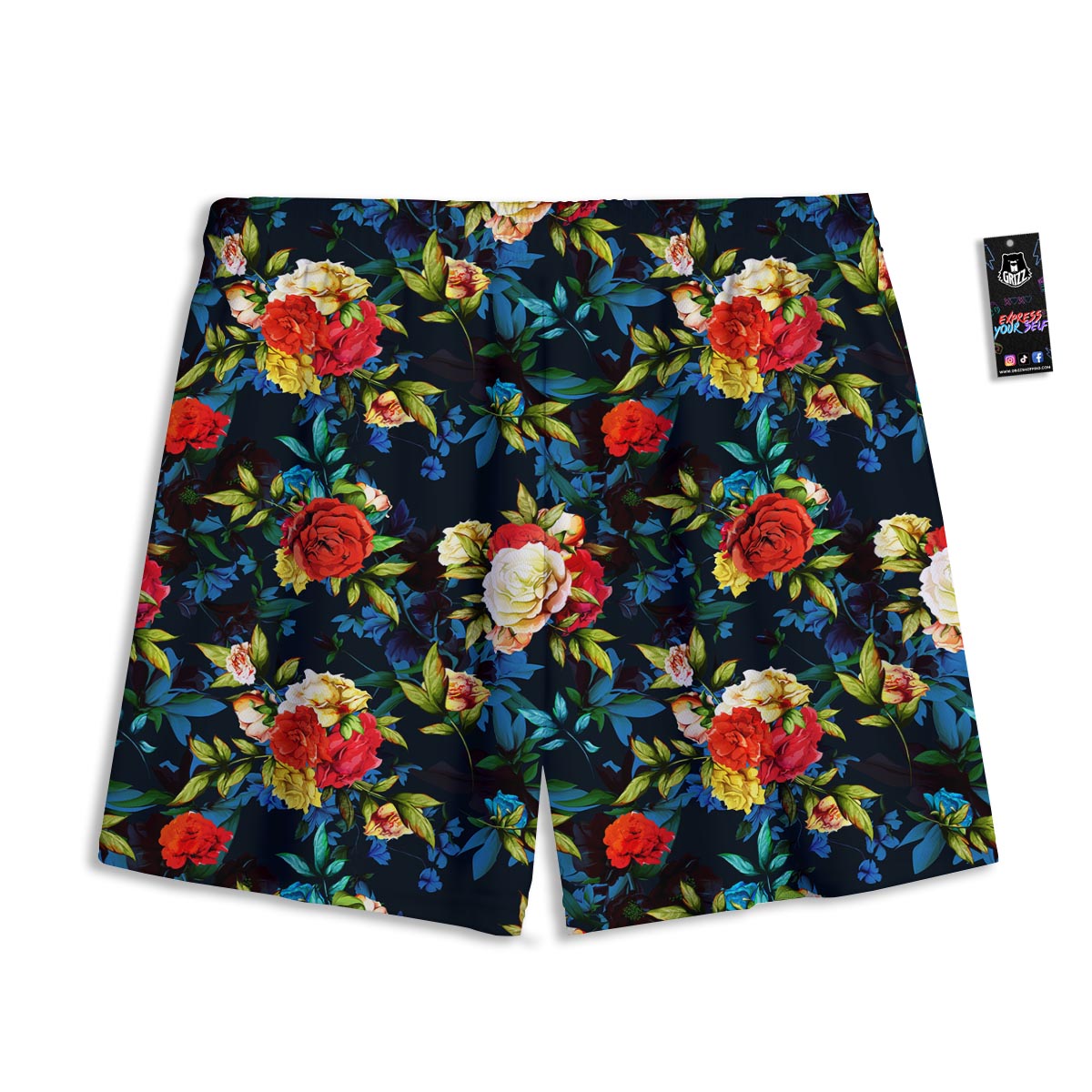 Flowers Yellow And Red Print Pattern Mesh Shorts-grizzshop