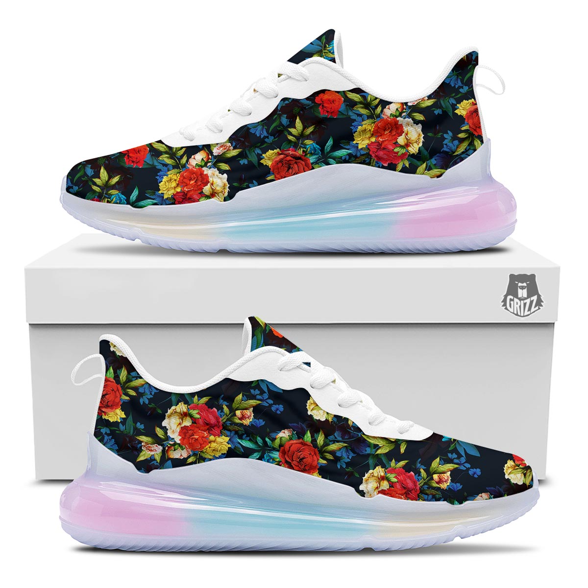 Flowers Yellow And Red Print Pattern Running Sneakers-grizzshop
