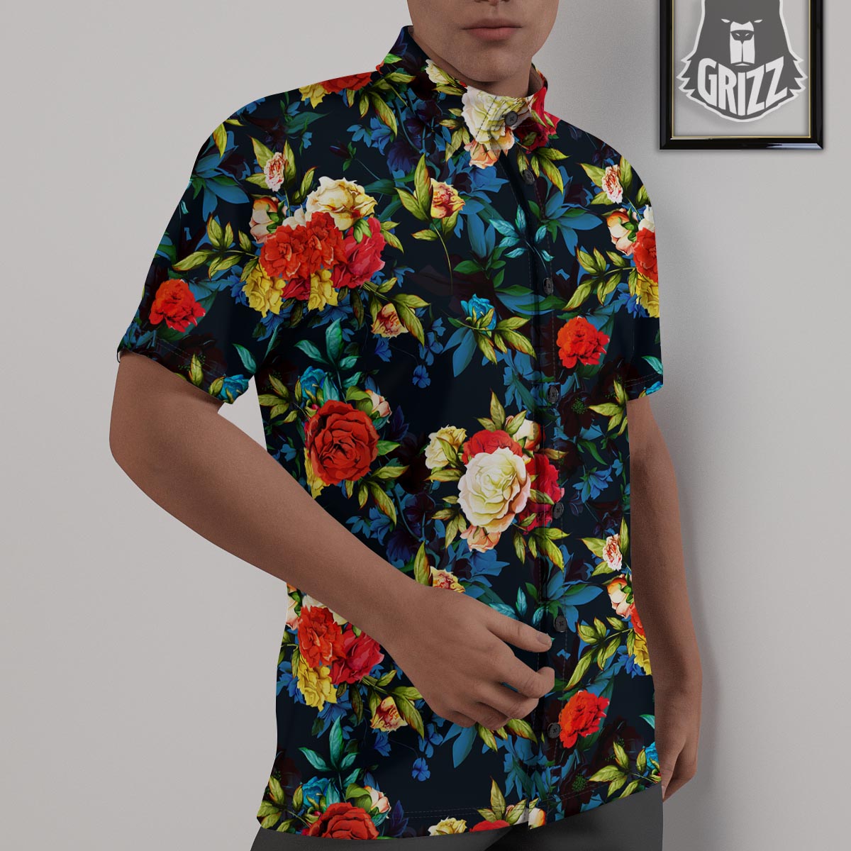 Flowers Yellow And Red Print Pattern Untucked Shirts-grizzshop