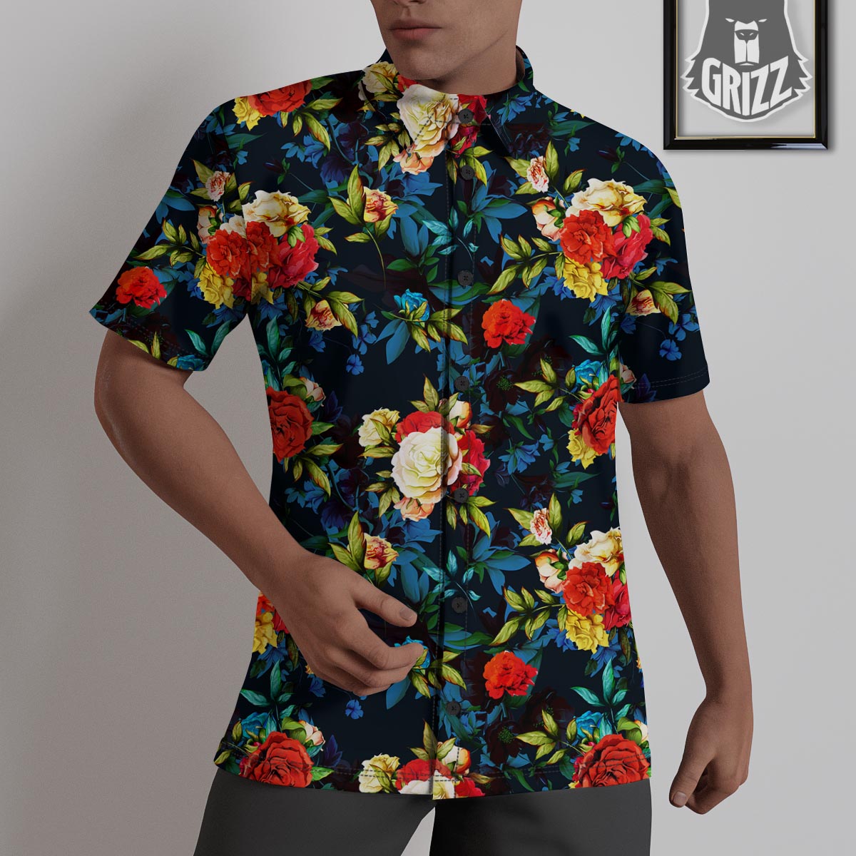 Flowers Yellow And Red Print Pattern Untucked Shirts-grizzshop