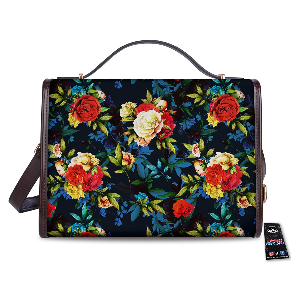 Flowers Yellow And Red Print Pattern Women's Satchel Bag-grizzshop