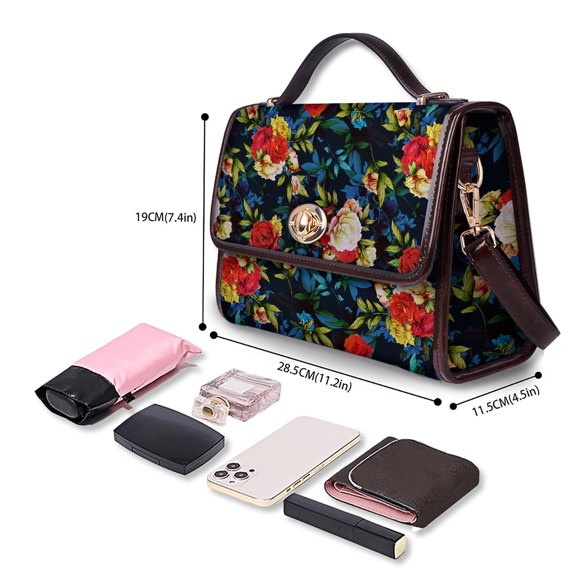 Flowers Yellow And Red Print Pattern Women's Satchel Bag-grizzshop
