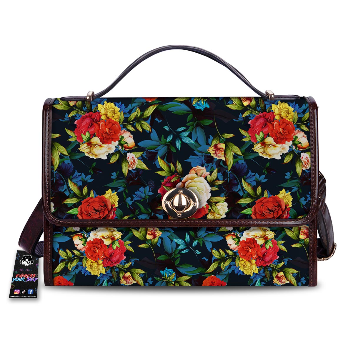 Flowers Yellow And Red Print Pattern Women's Satchel Bag-grizzshop