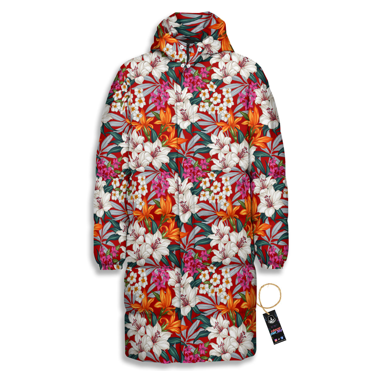 Flowers Aloha Hawaiian Print Pattern Long Down Jacket