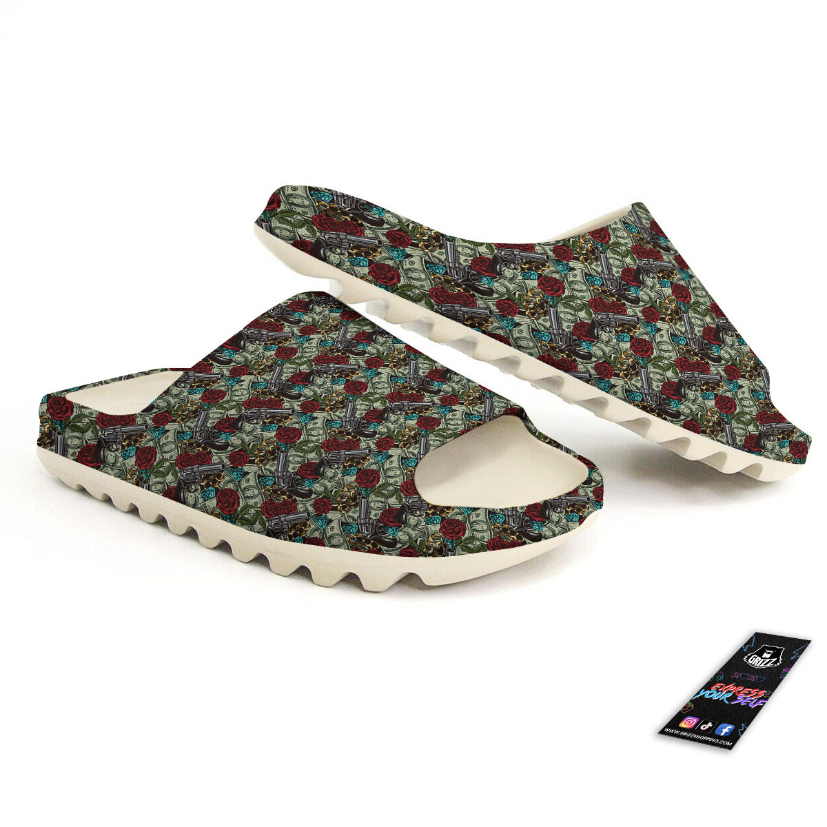 Flowers Guns And Print Pattern Sandals-grizzshop