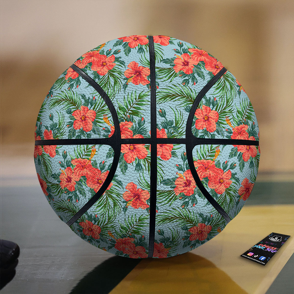 Flowers Hawaiian Hibiscus Print Pattern Basketball