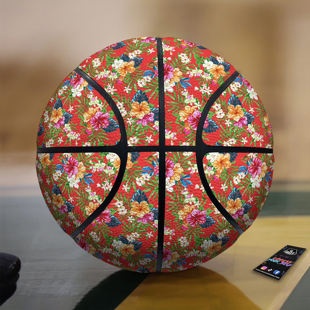 Flowers Hibiscus Colorful Print Pattern Basketball