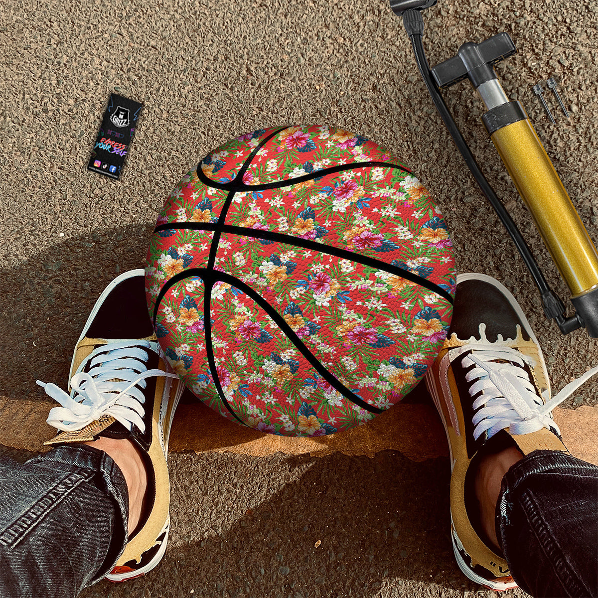 Flowers Hibiscus Colorful Print Pattern Basketball