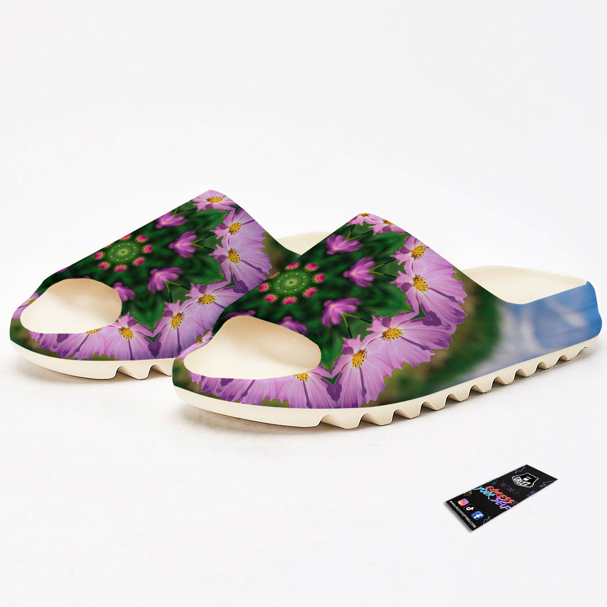 Flowers Kaleidoscope Pink And Blue Print Sandals-grizzshop