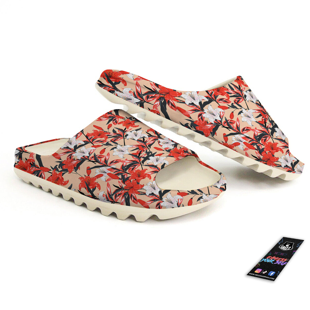 Flowers Lily Watercolor Print Pattern Sandals-grizzshop