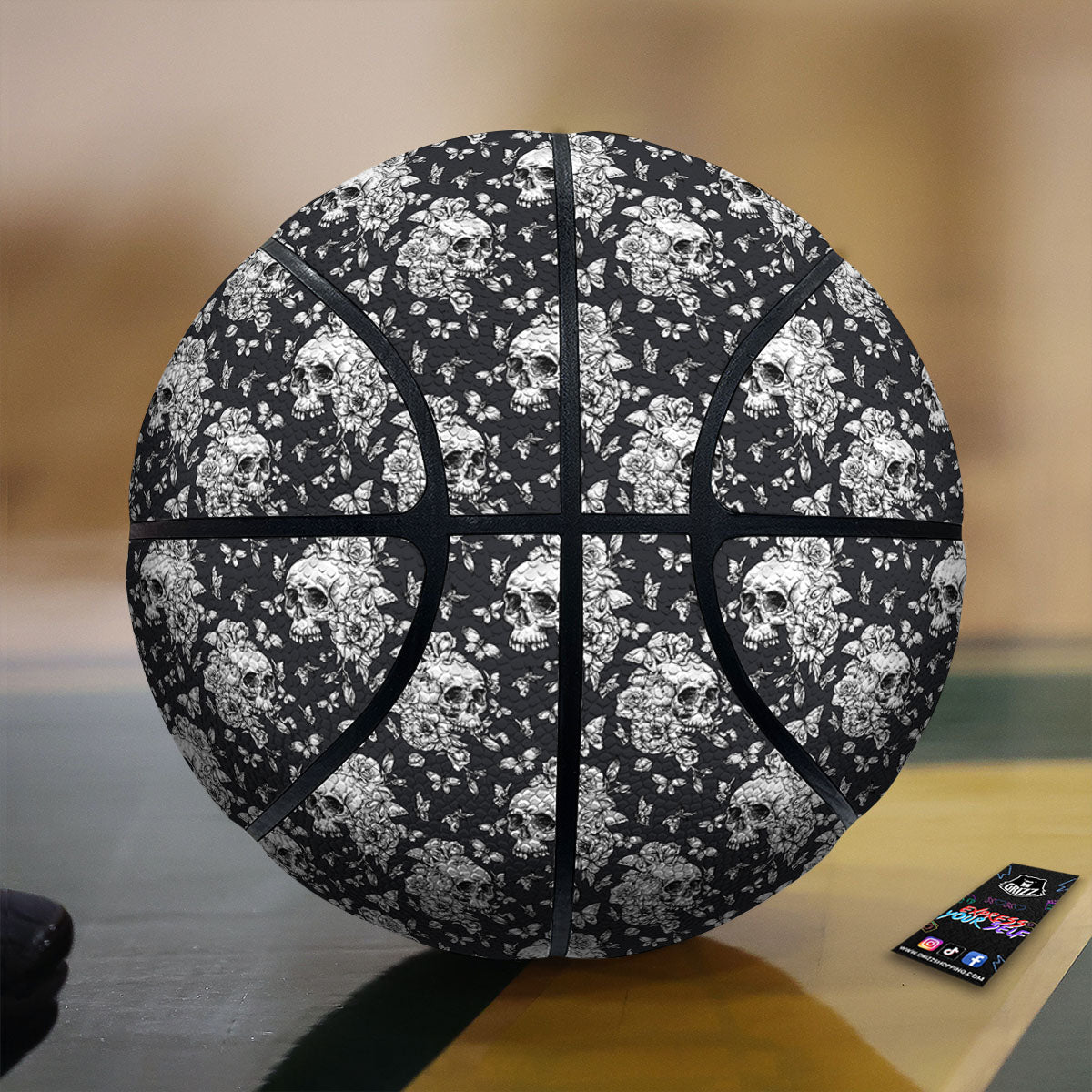 Flowers Skull Monochrome Print Pattern Basketball