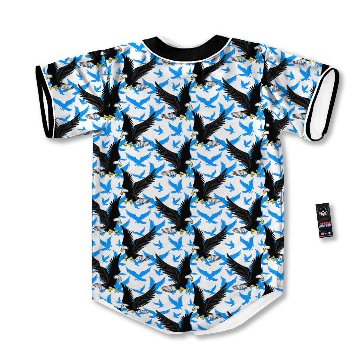 Flying Bald Eagles Blue White Print Pattern Baseball Jersey-grizzshop