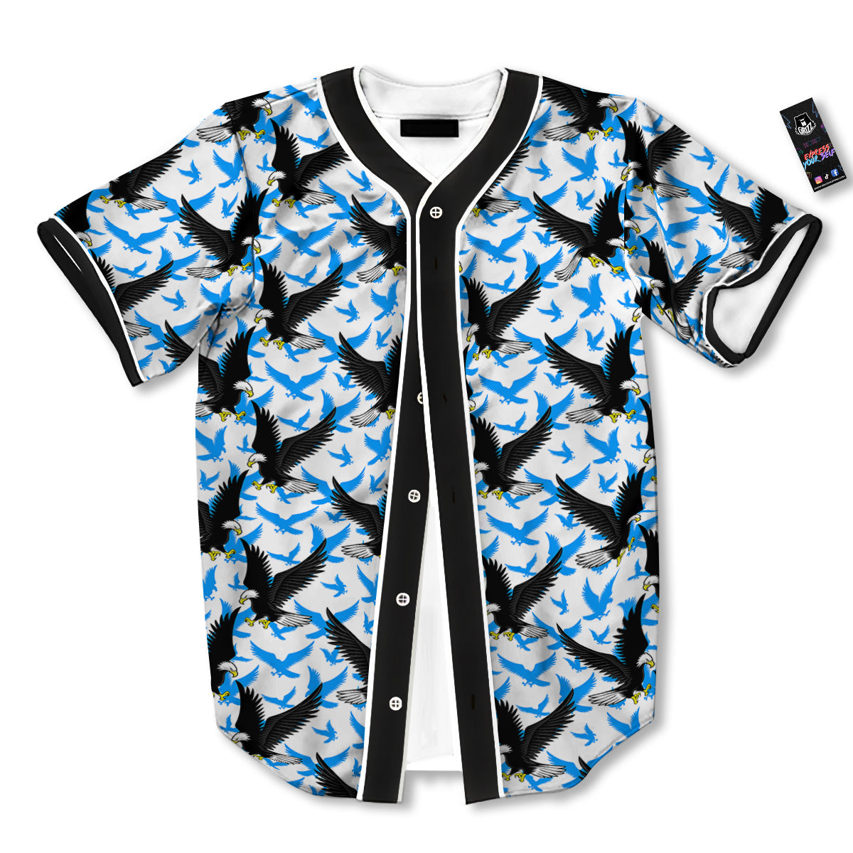 Flying Bald Eagles Blue White Print Pattern Baseball Jersey-grizzshop