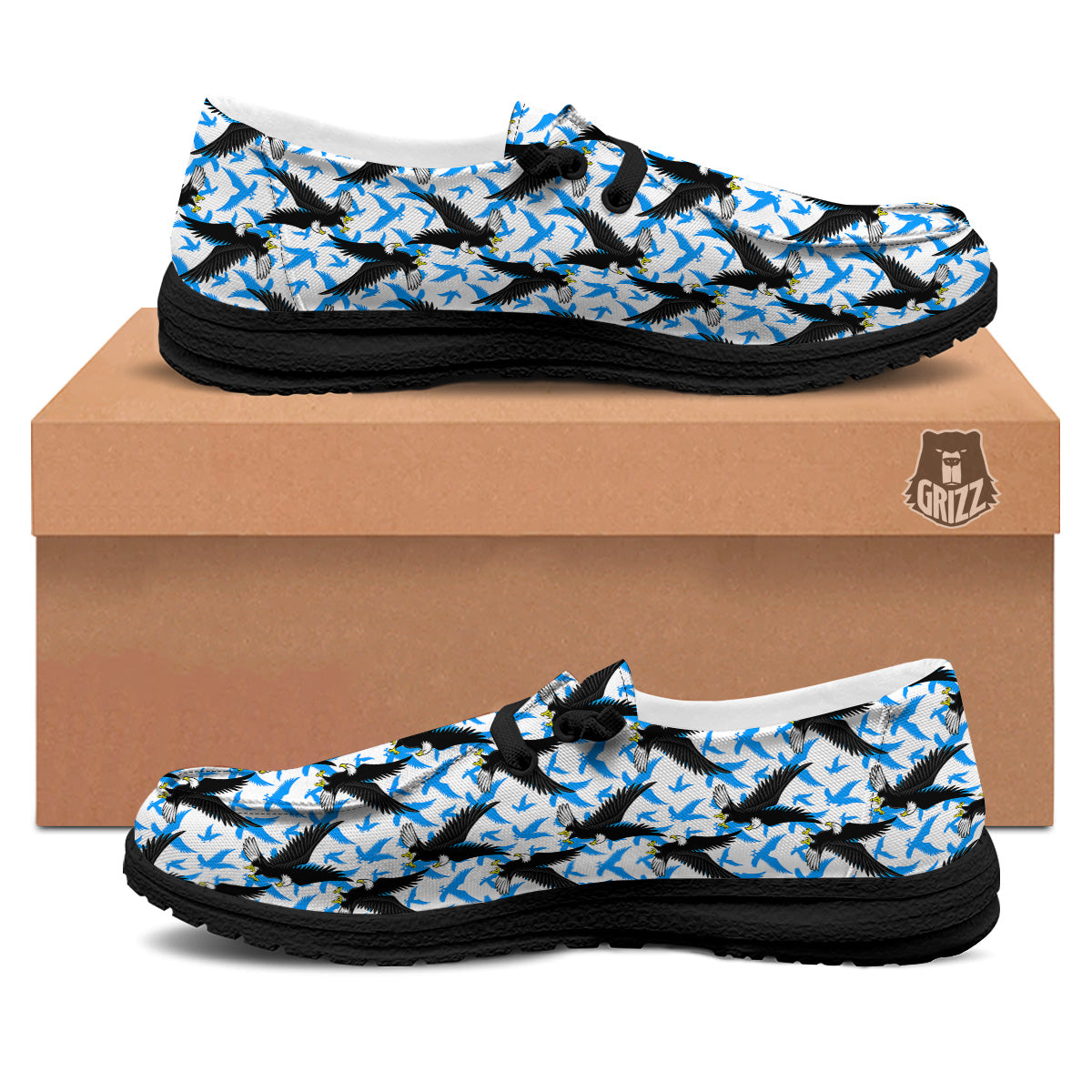 Flying Bald Eagles Blue White Print Pattern Black Loafers-grizzshop