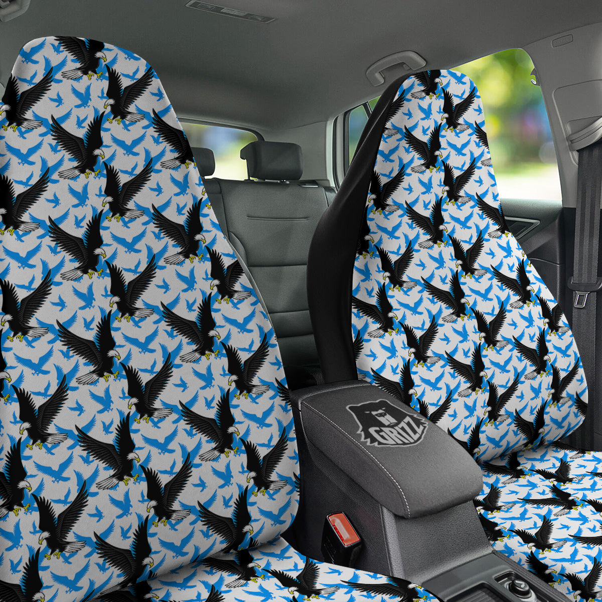 Flying Bald Eagles Blue White Print Pattern Car Seat Covers-grizzshop