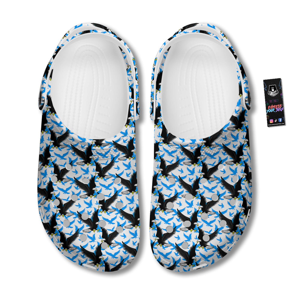 Flying Bald Eagles Blue White Print Pattern Clog-grizzshop