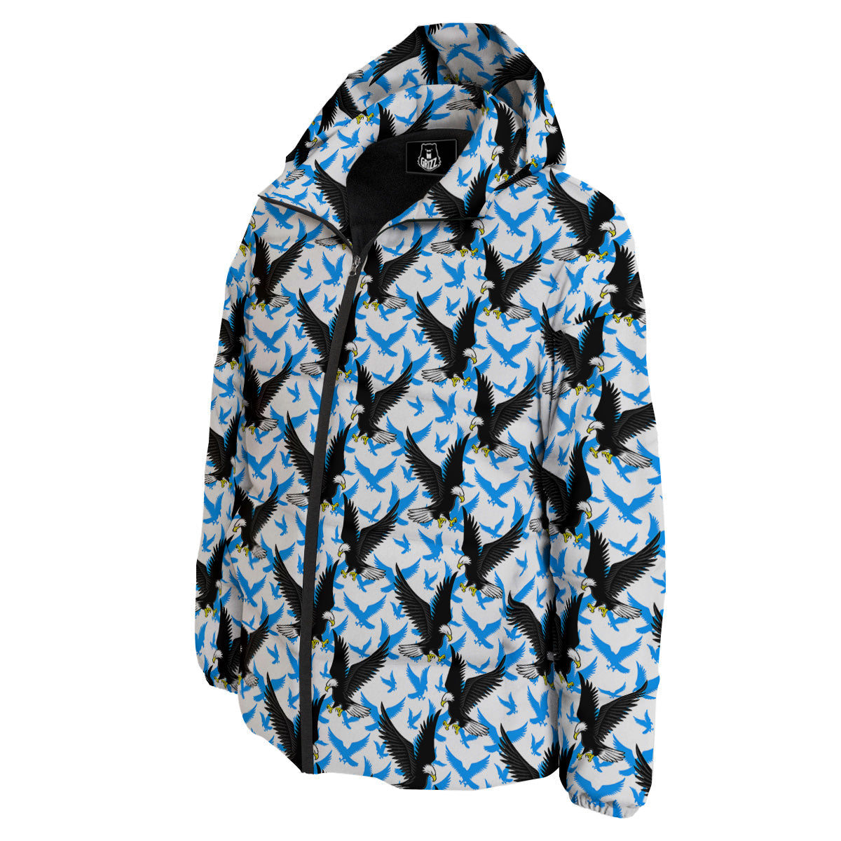 Flying Bald Eagles Blue White Print Pattern Down Jacket-grizzshop