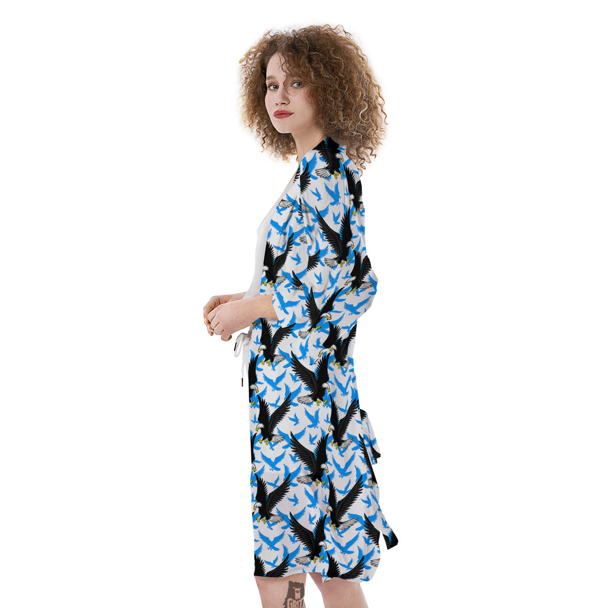 Flying Bald Eagles Blue White Print Pattern Kimono-grizzshop