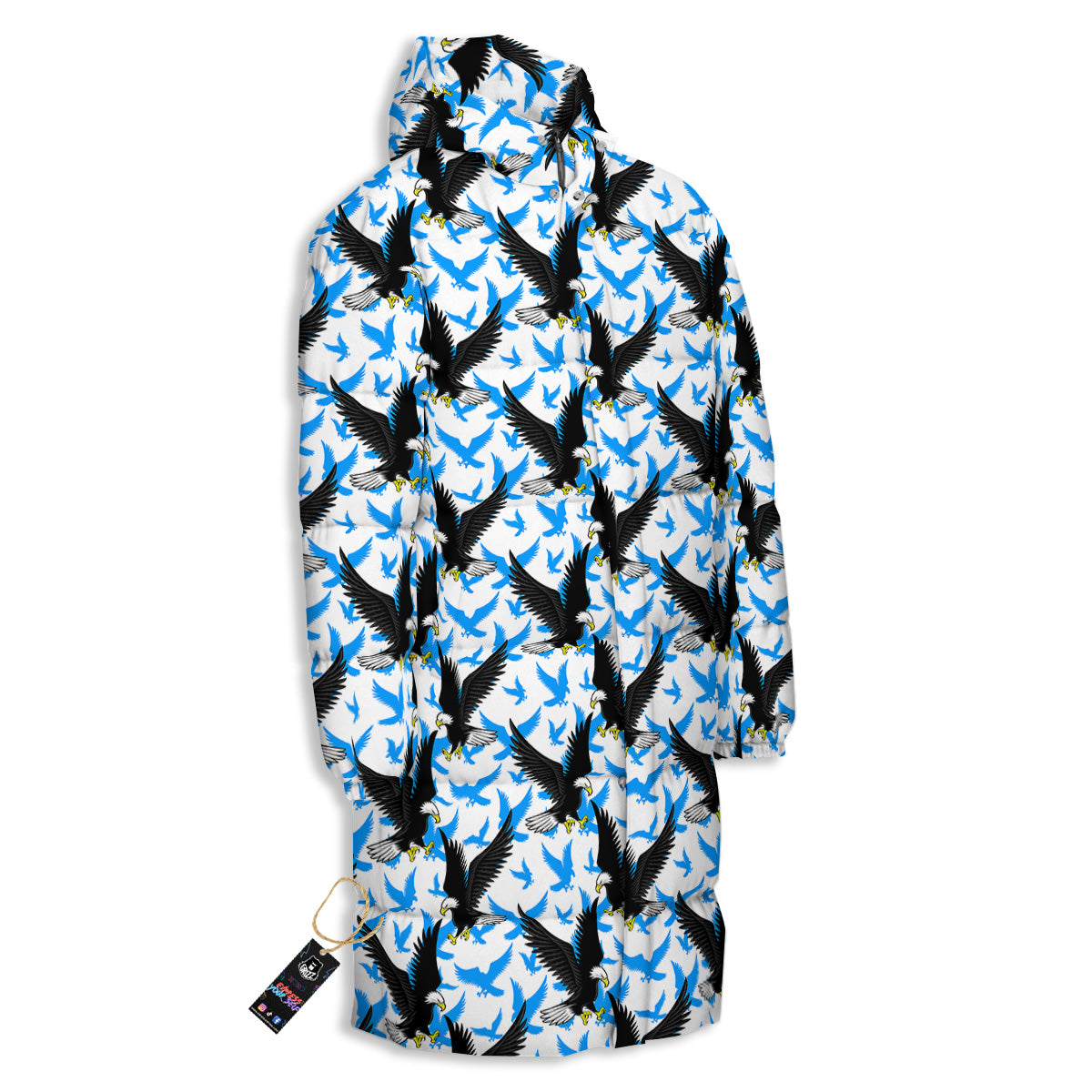 Flying Bald Eagles Blue White Print Pattern Long Down Jacket-grizzshop