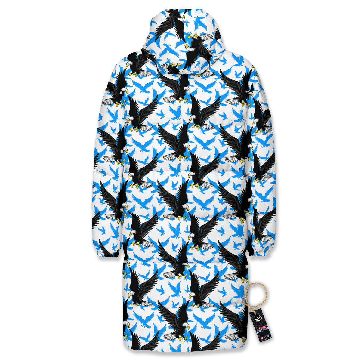 Flying Bald Eagles Blue White Print Pattern Long Down Jacket-grizzshop