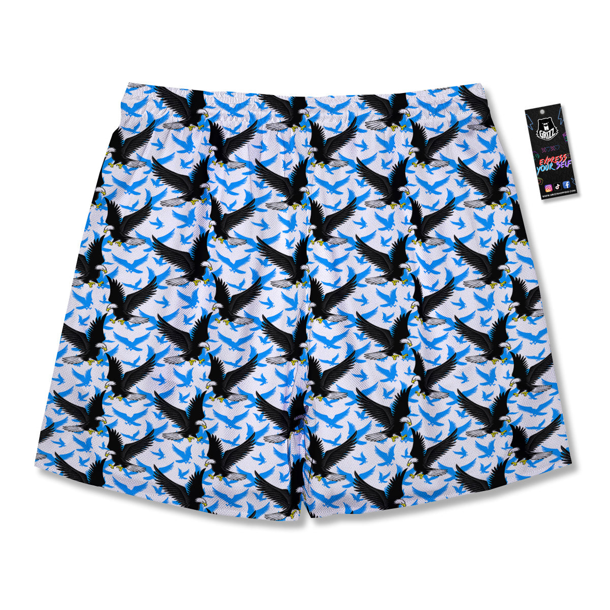 Flying Bald Eagles Blue White Print Pattern Men's Running Shorts-grizzshop