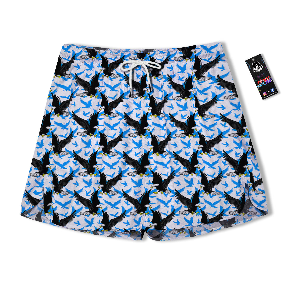 Flying Bald Eagles Blue White Print Pattern Men's Running Shorts-grizzshop