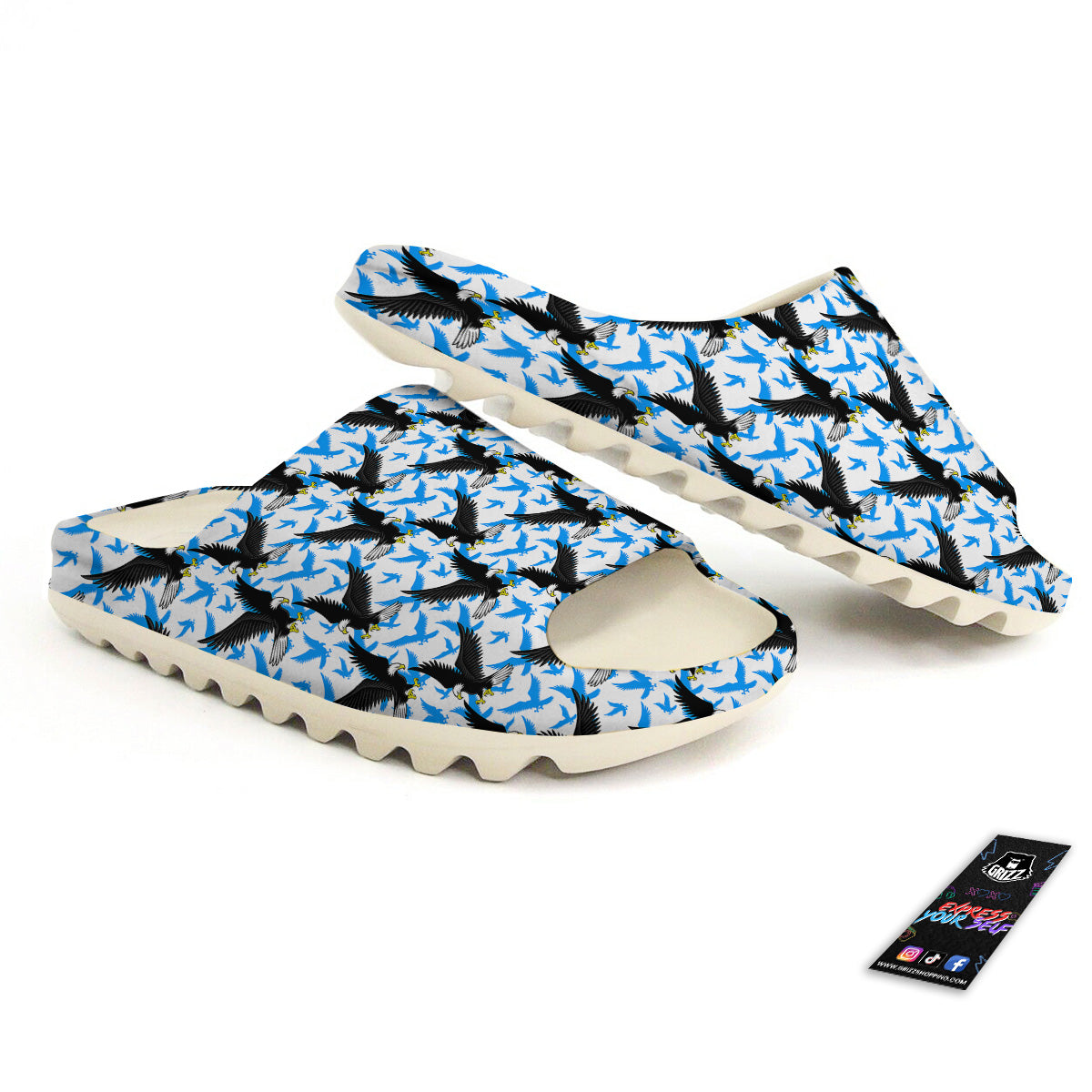 Flying Bald Eagles Blue White Print Pattern Sandals-grizzshop