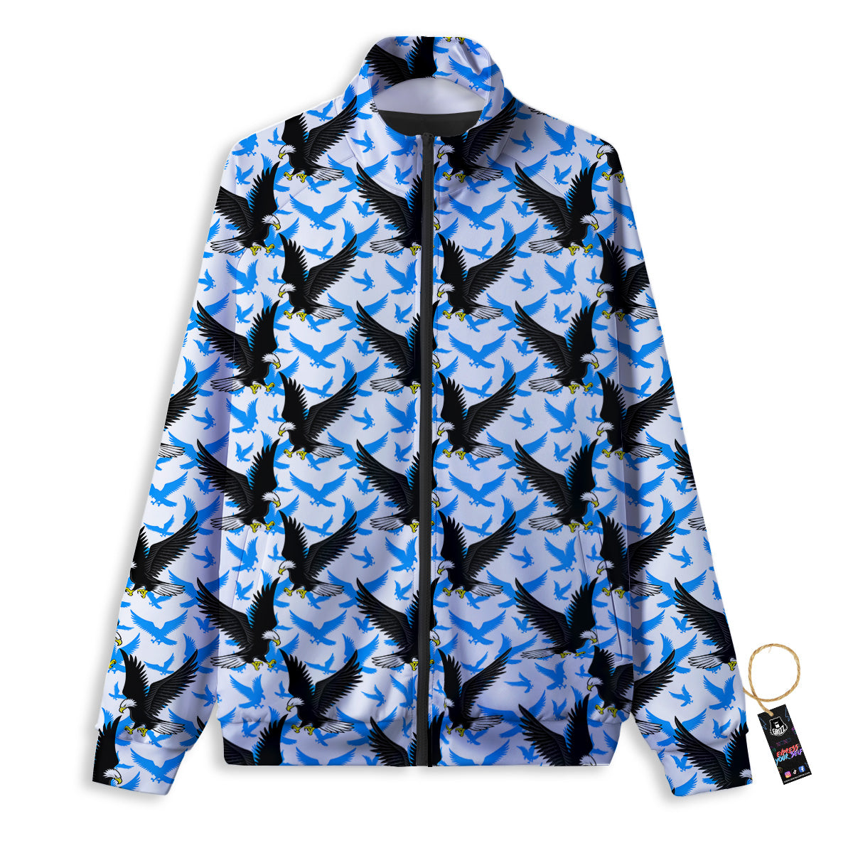 Flying Bald Eagles Blue White Print Pattern Track Jacket-grizzshop