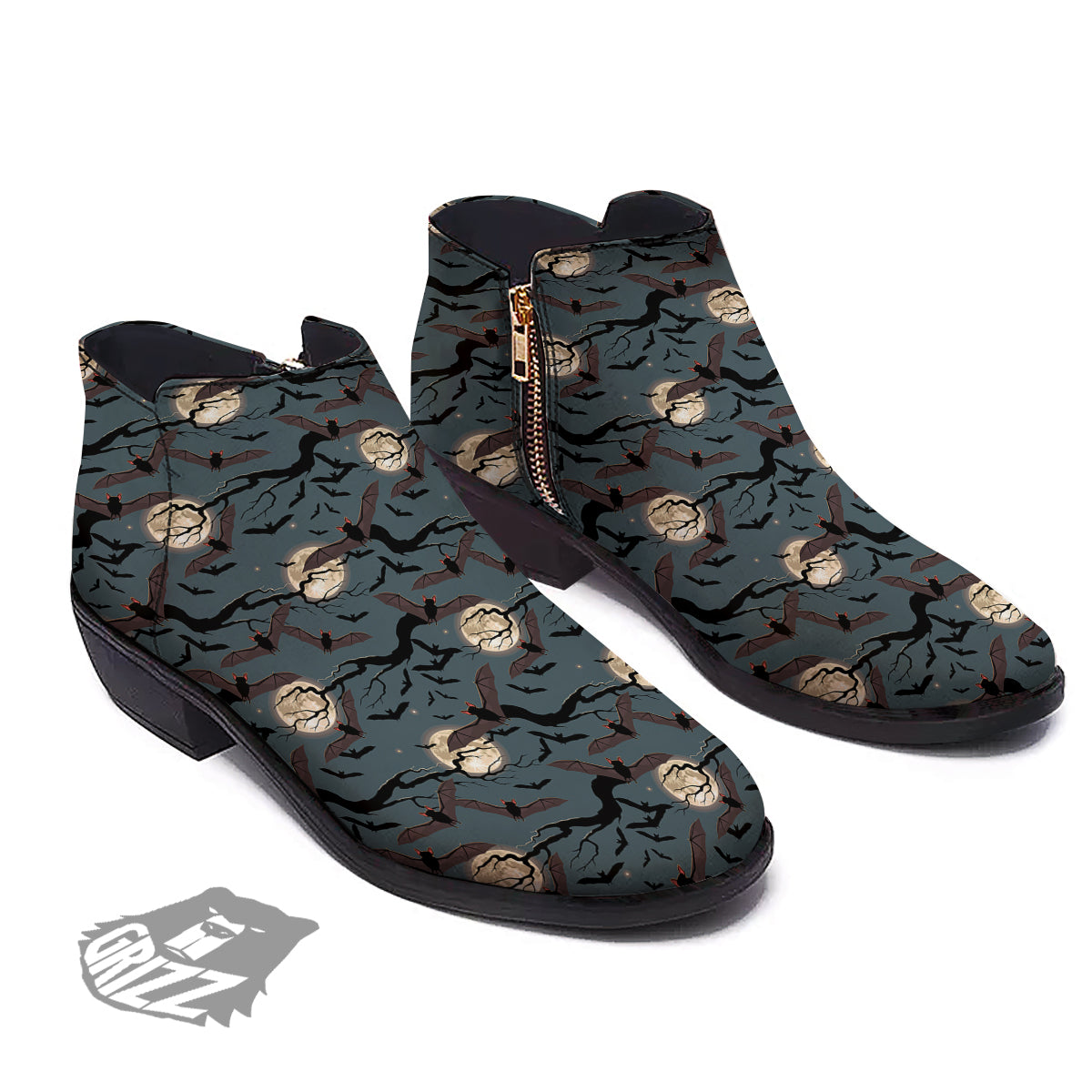 Flying Bat In The Moonlight Print Pattern Ankle Boots-grizzshop