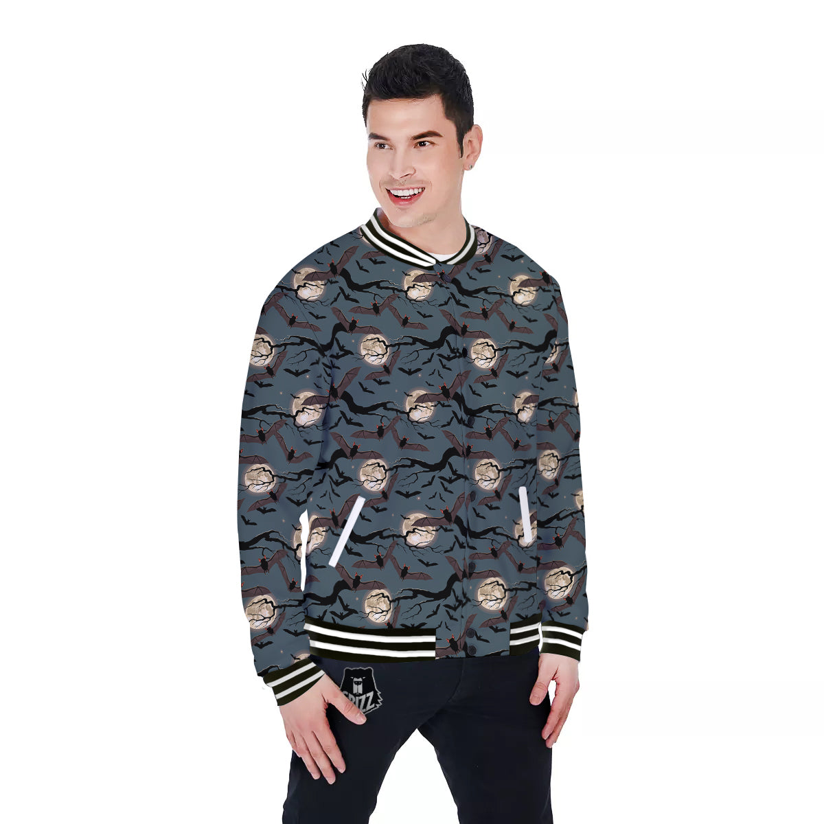 Flying Bat In The Moonlight Print Pattern Baseball Jacket-grizzshop