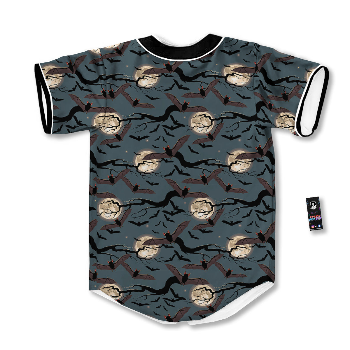 Flying Bat In The Moonlight Print Pattern Baseball Jersey-grizzshop